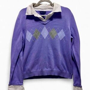 Purple argyle V-neck sweater